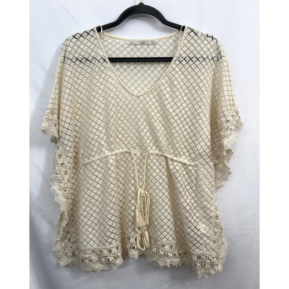 ZARA Trafaluc Ivory Crochet Knit Lace Cover-Up Top Blouse Womens Size‎ S Boho